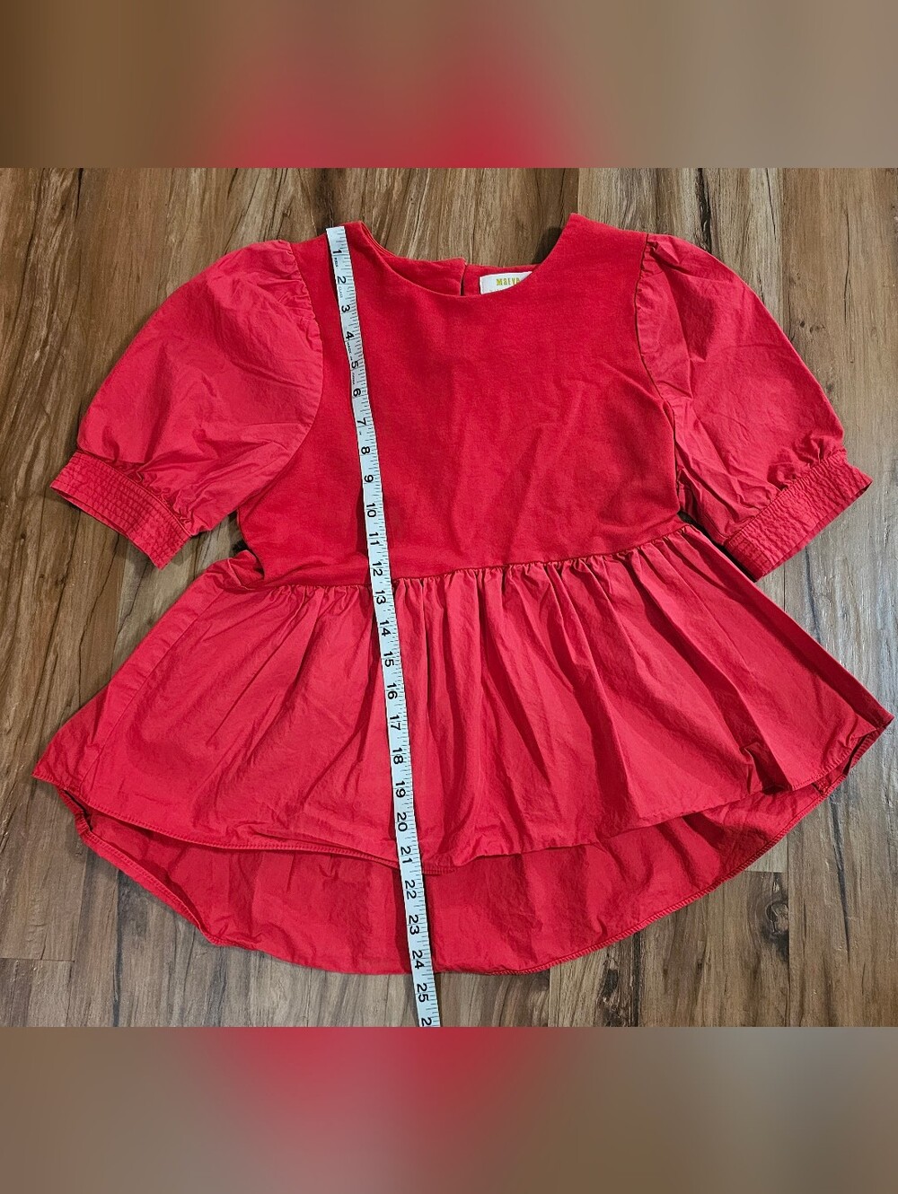 Anthropologie Maeve Womans XS Red Peplum Top - Puff Sleeve Womans Shirt